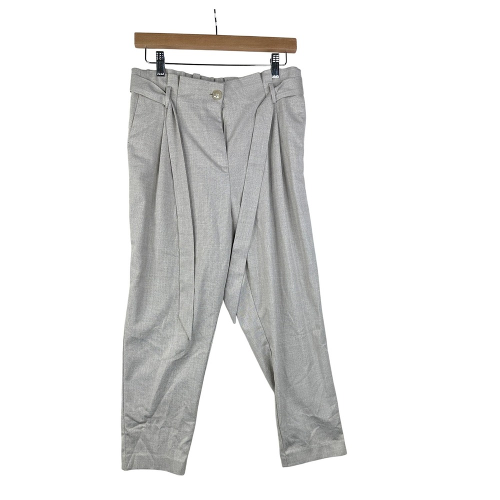 Loft Elastic Waist Belted‎ Pants size Medium Petite Cream/Beige